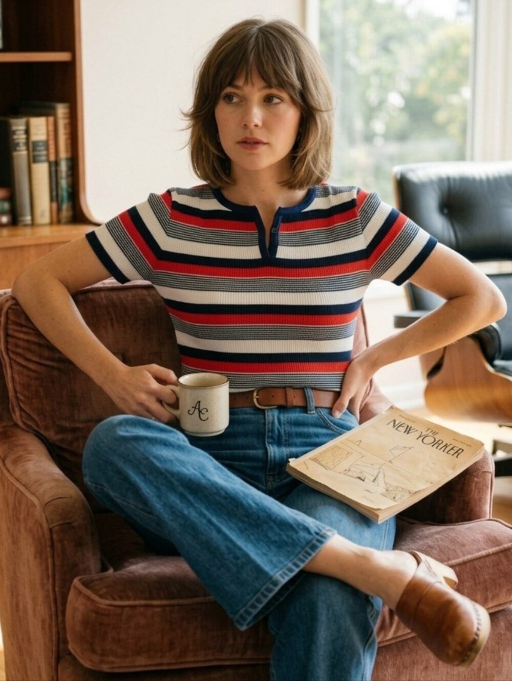 Vintage 1970s Alex Colman Sportswear Striped Knit Henley Top - Size XL